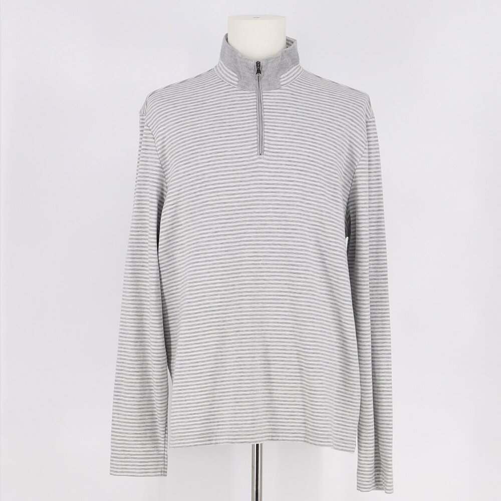 HUGO BOSS Piceno Quarter Zip Mockneck Stripe Sweater Regular Fit Size XXL